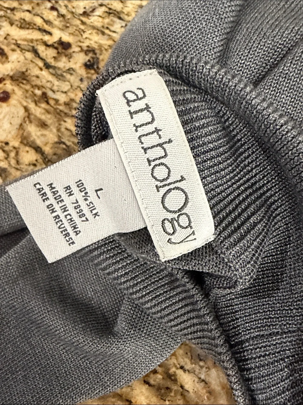 Anthology 100% Silk Gray Mock Neck Knit Sweater Long Sleeve Size L Lightweight